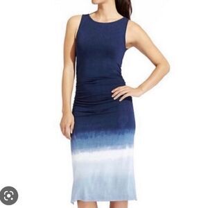 Athleta Ombré Tie-dye Navy Ruched Sleeveless Midi Tank Dress XS